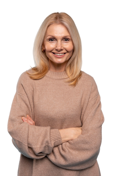 senior-woman-posing-smiling-against-blue-background